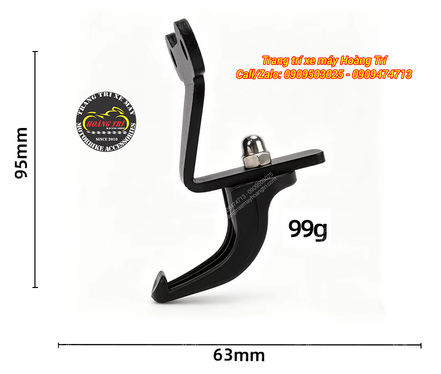 Thông số móc treo đồ PCX 160 với chiều cao 95mm, rộng 63mm và trọng lượng 99g