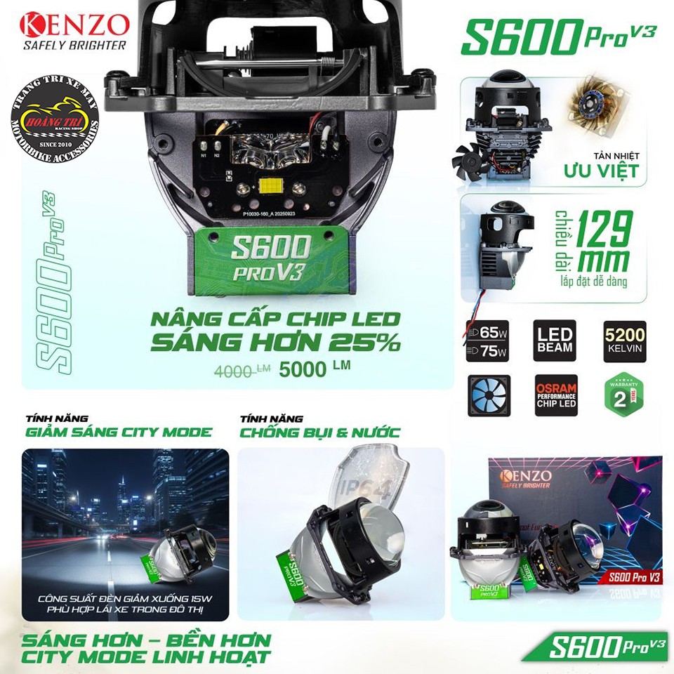 Bi cầu Kenzo S600 PRO V3 chính hãng một nâng cấp đáng để đầu tư cho xế cưng của bạn