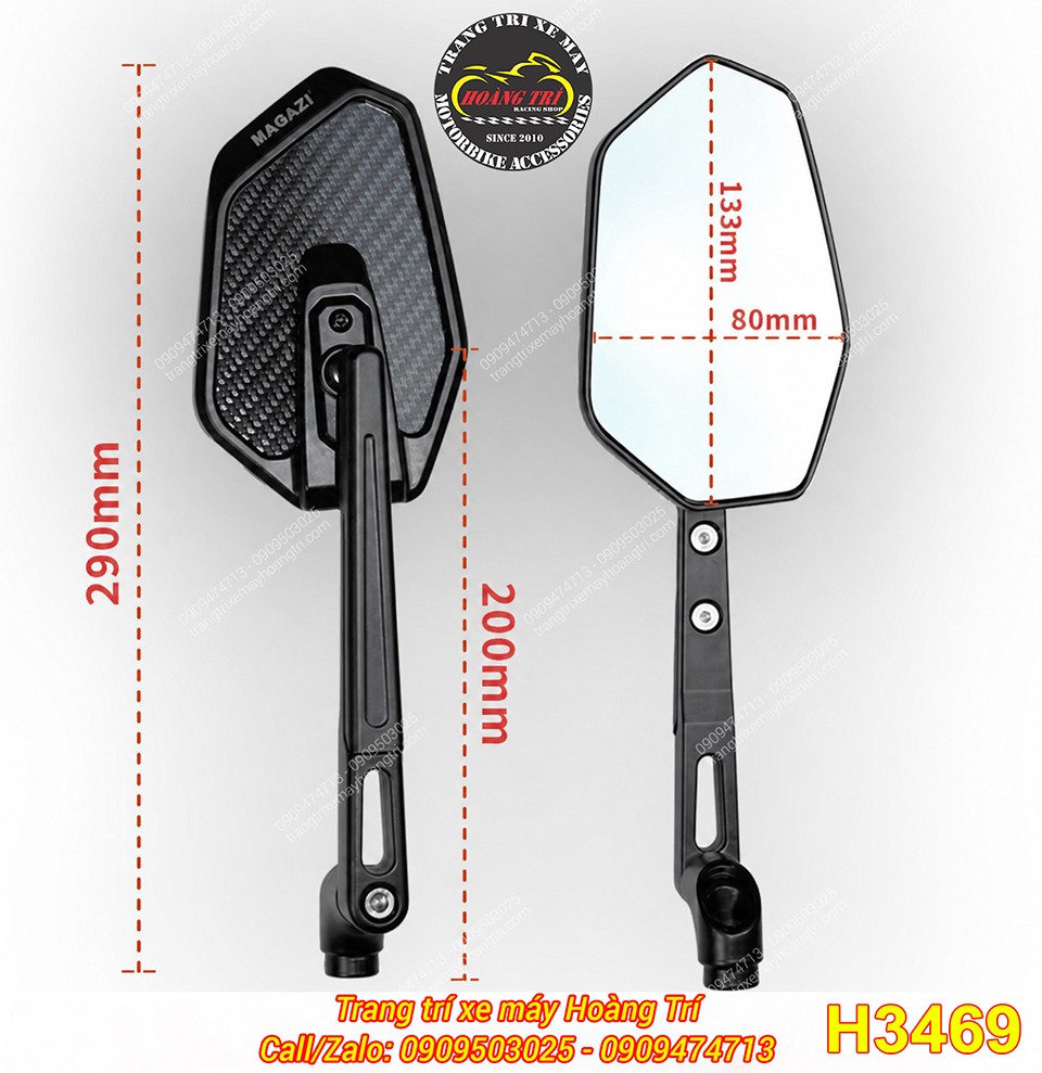 Thông số kích thước kính hậu Magazi H3469 giúp anh em dễ dàng lựa chọn phù hợp với nhu cầu