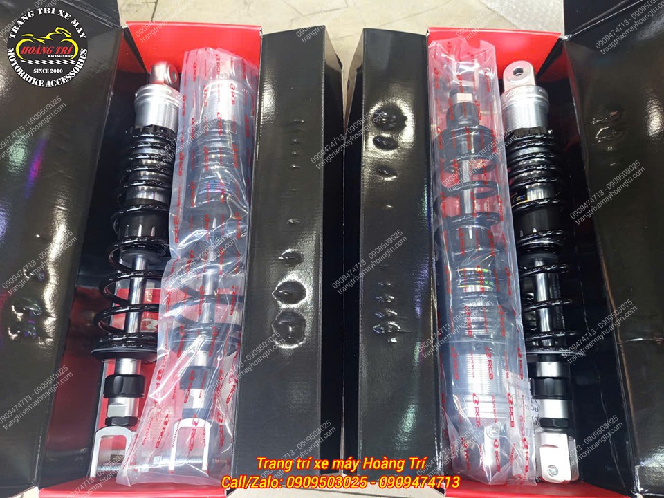 Phiên bản phuộc Racing Boy S2 lò xo đen đóng gói cẩn thận, sẵn sàng lắp đặt cho nhiều dòng xe