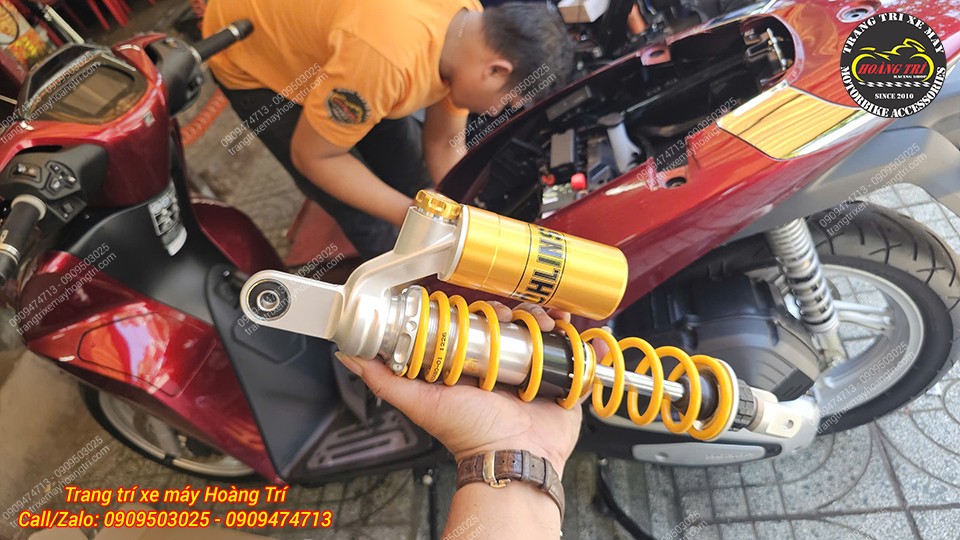 Cận cảnh phuộc Ohlins HO316 chính hãng với sắc vàng óng ánh chuẩn bị lắp cho Honda SH 2026