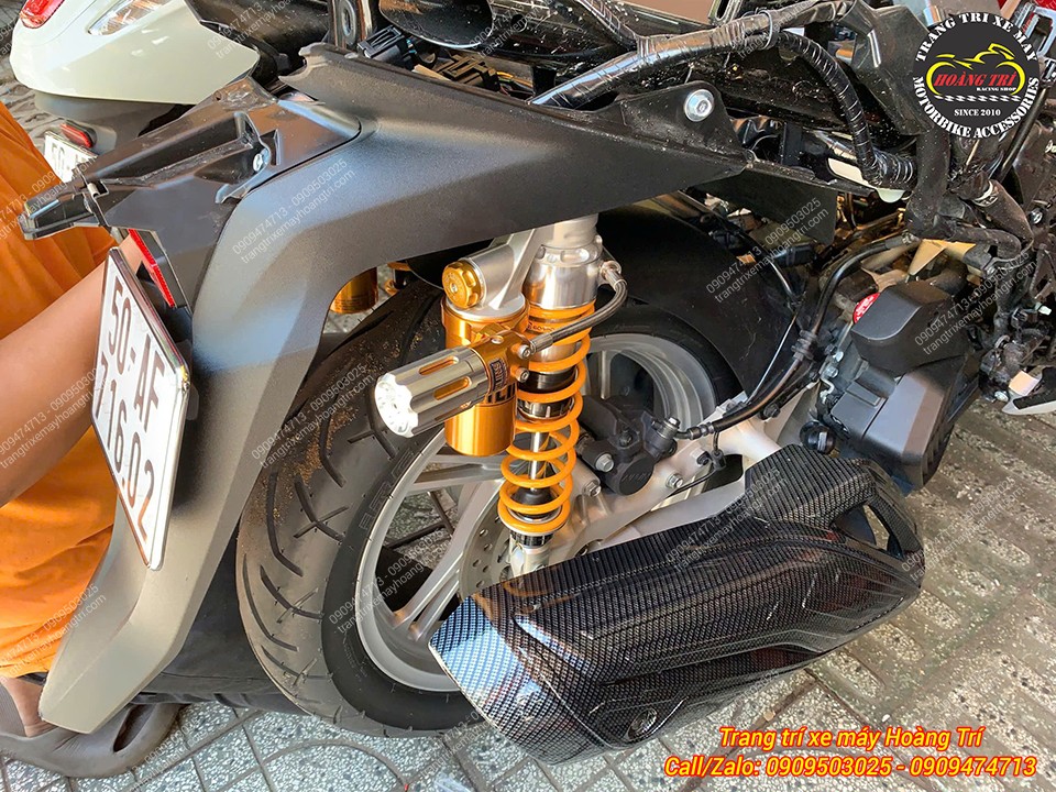Phuộc Ohlins HO316 HPA TTX V2 lắp hoàn thiện trên Honda SH 2026, nổi bật bình với HPA tăng chỉnh