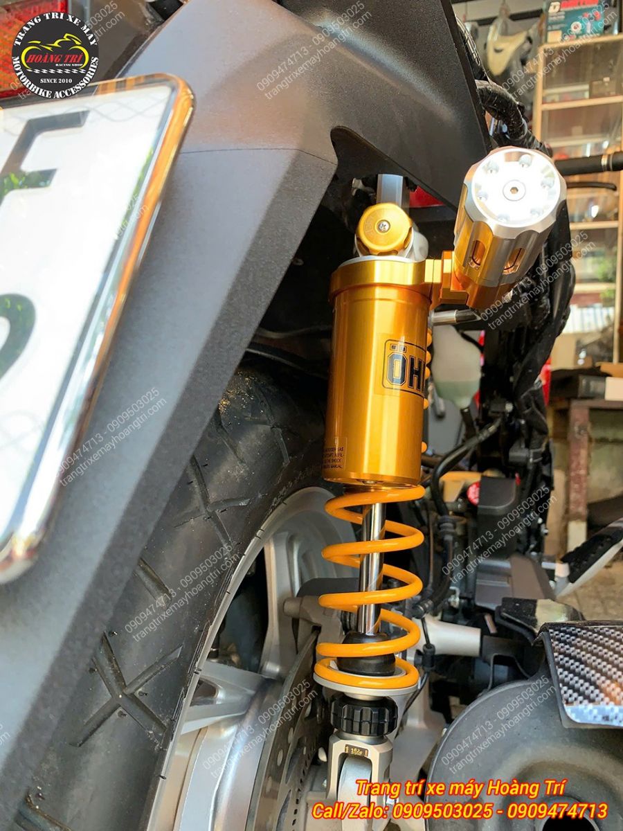 Cận cảnh bình dầu Ohlins kết hợp HPA TTX V2 trên Honda SH 2026, chắc chắn và thẩm mỹ