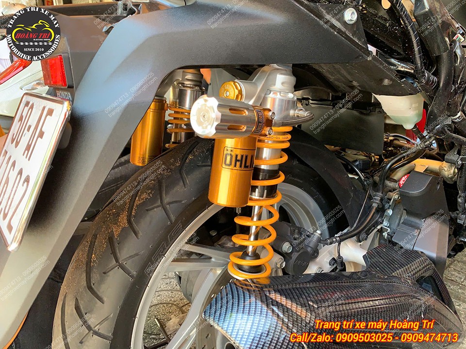 Cận cảnh phuộc Ohlins HO316 và HPA TTX V2 bên phải, hoàn thiện chuẩn zin trên Honda SH 2026