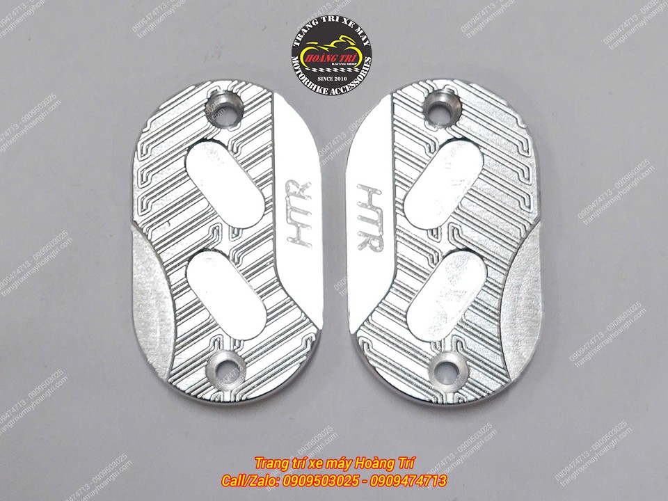 Cặp nắp dầu nhôm CNC Datbike Quantum màu bạc, gia công từ nhôm CNC và nổi bật cùng logo HTR
