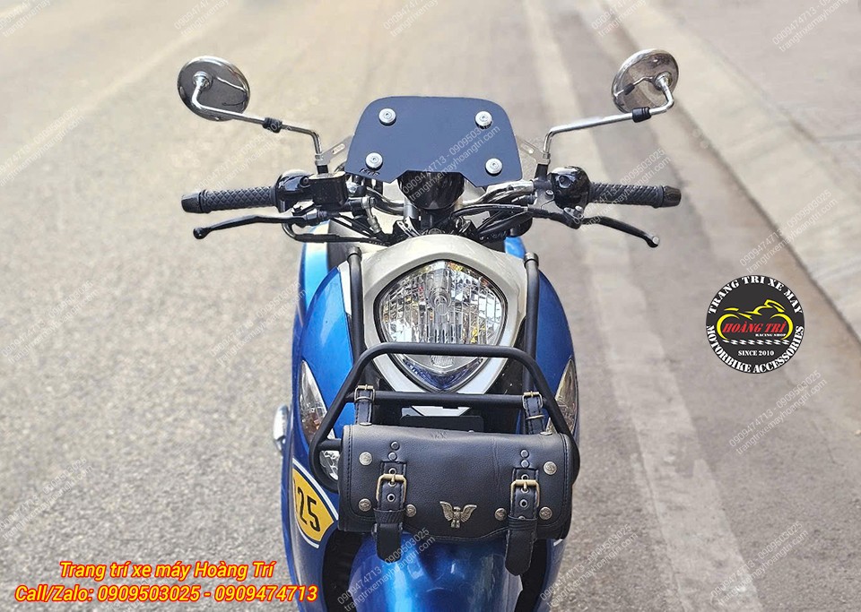 Baga trước kiểu Vespa V2 kết hợp túi da, tạo điểm nhấn cổ điển cho Fino 125