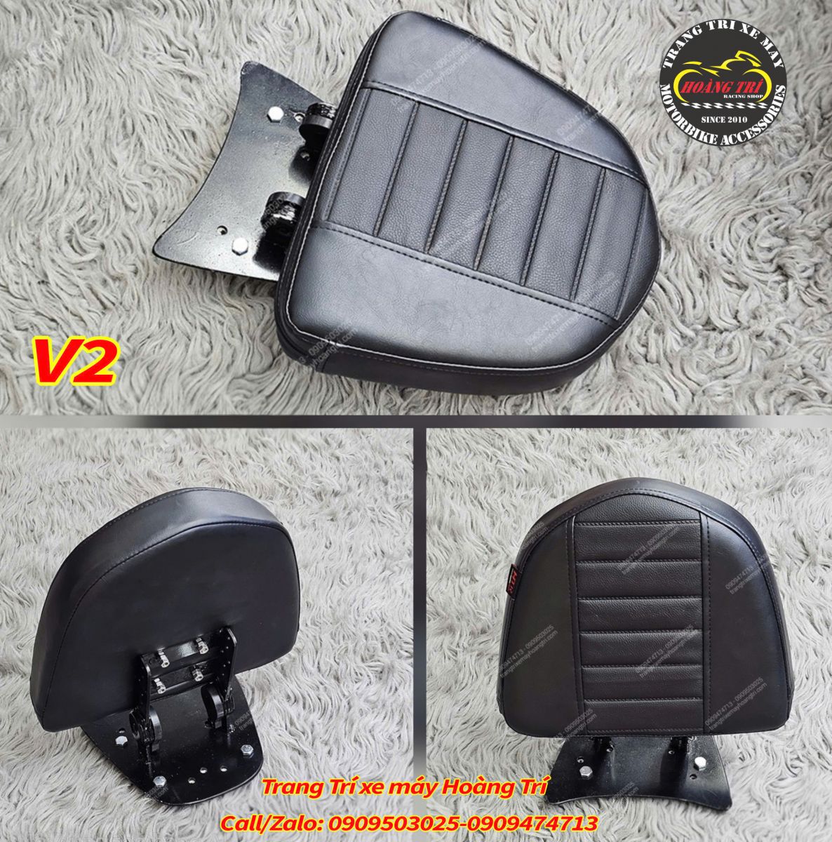 Mẫu tựa lưng bật gấp SH Mode V2 bọc da đen, đường may tạo điểm nhấn đẹp mắt