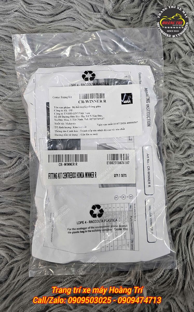 Bộ pát Givi CR-WINNER R đóng gói đầy đủ hướng dẫn, phụ kiện chuyên dùng cho Winner R