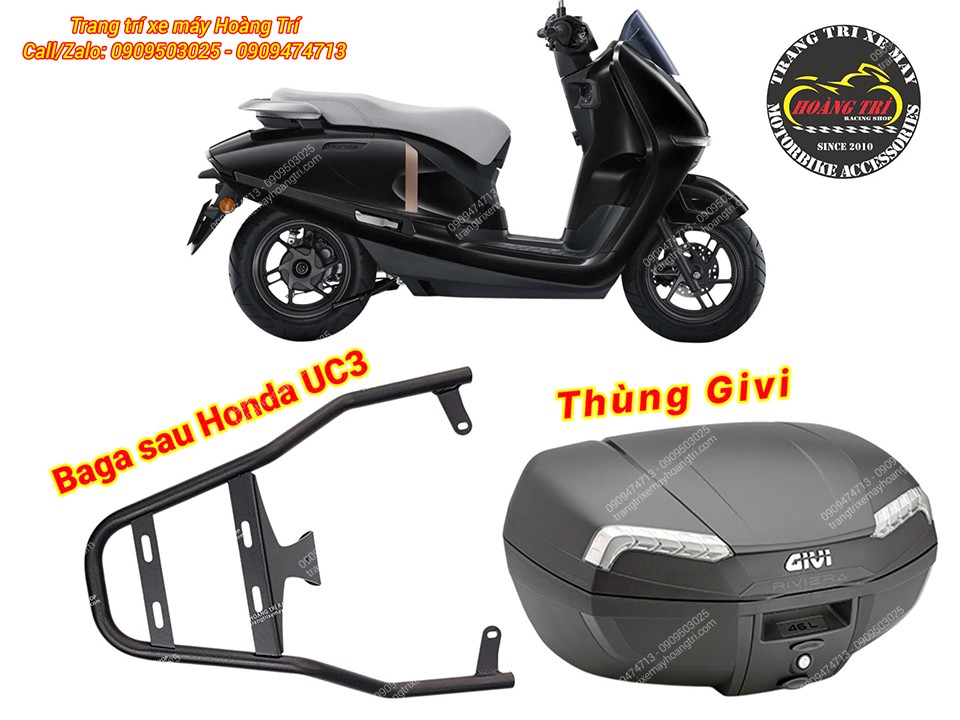 Baga sau Honda UC3 có thể kết hợp cùng thùng Givi, tăng thêm không gian chứa hành lý
