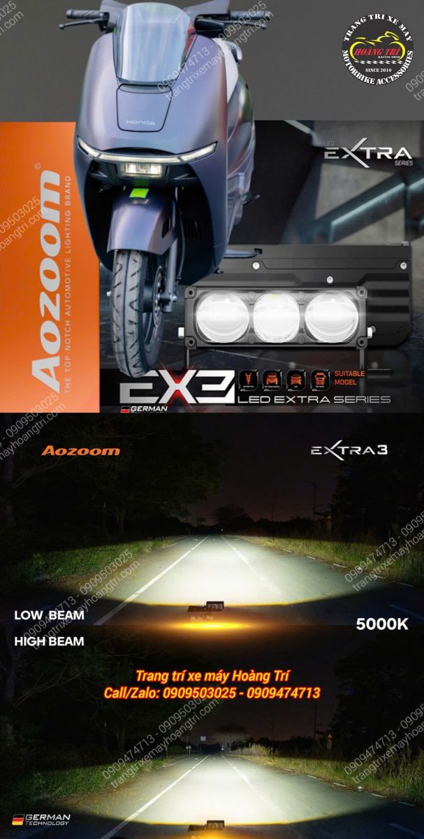 Đèn trợ sáng Aozoom Extra3 lắp Honda UC3 tăng khả năng chiếu sáng, hỗ trợ quan sát ban đêm