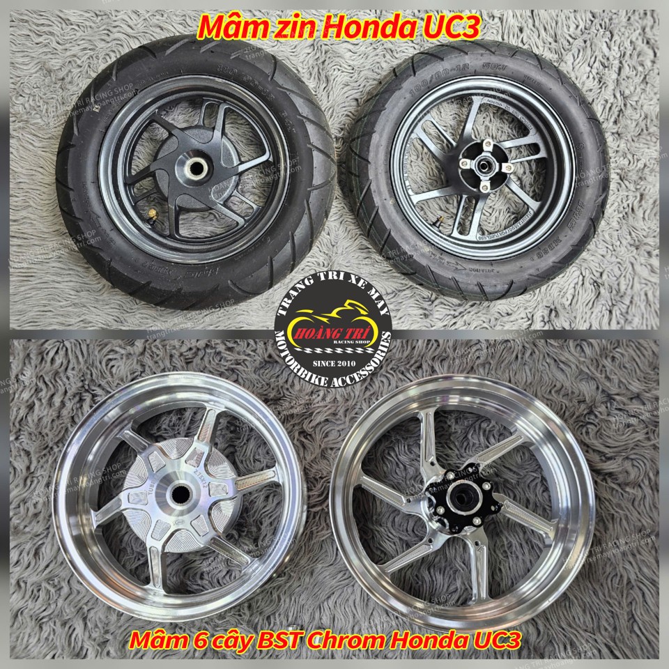 So sánh mâm zin Honda UC3 và mâm 6 cây BST Chrom với thiết kế khác biệt rõ rệt