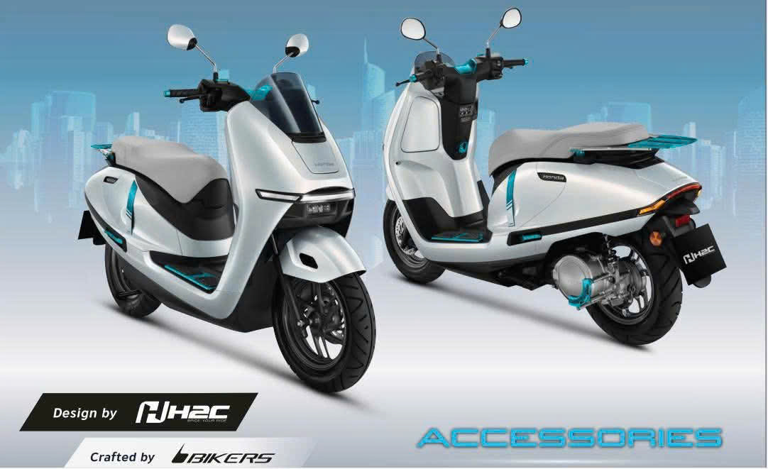 Honda UC3 trở nên nổi bật hơn khi phối đồng bộ nhiều chi tiết H2C màu xanh đặc trưng