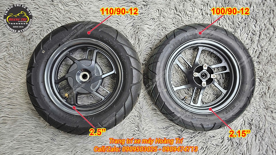 Honda UC3 với bánh sau 110/90-12 và bánh trước 100/90-12 có kích thước khác nhau