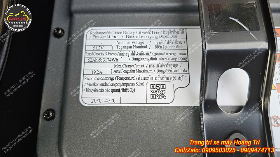 Thông số pin Lithium-ion Honda UC3 thể hiện điện áp 512V, dung lượng 62Ah và năng lượng 3174Wh