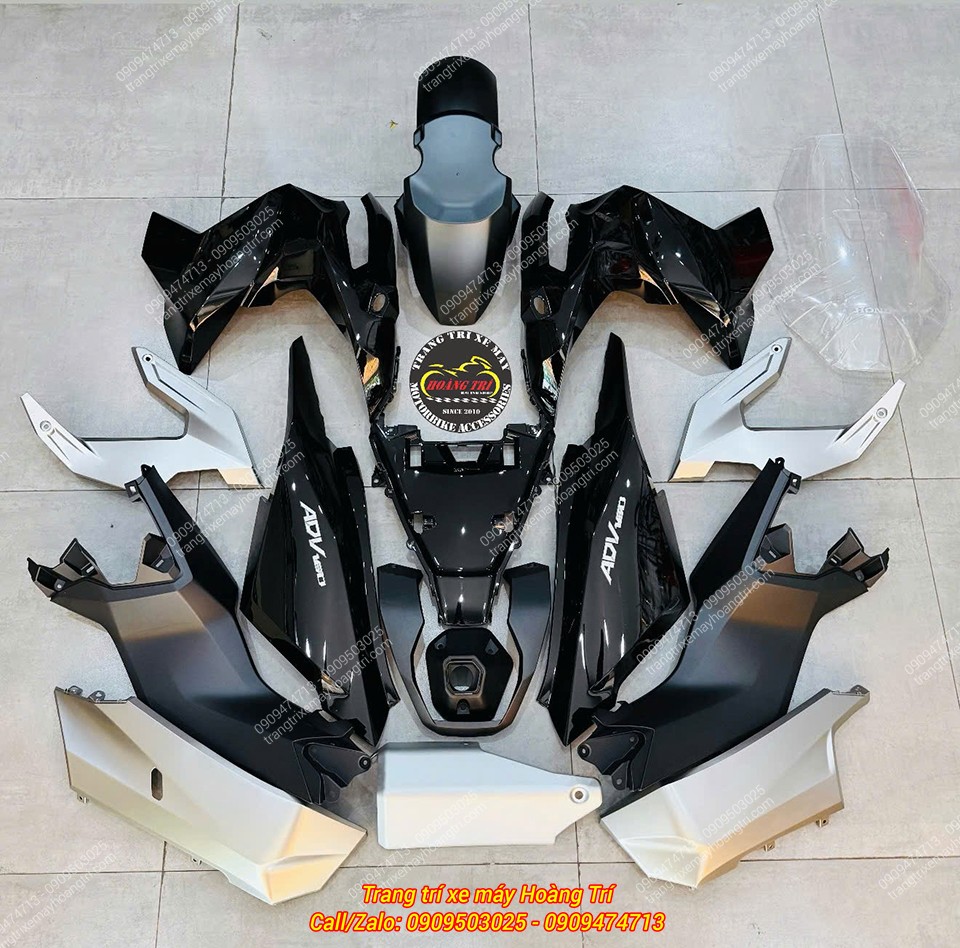 Dàn áo ADV 160 chính hãng Honda Thái Lan đầy đủ chi tiết, phối màu đen bạc nổi bật