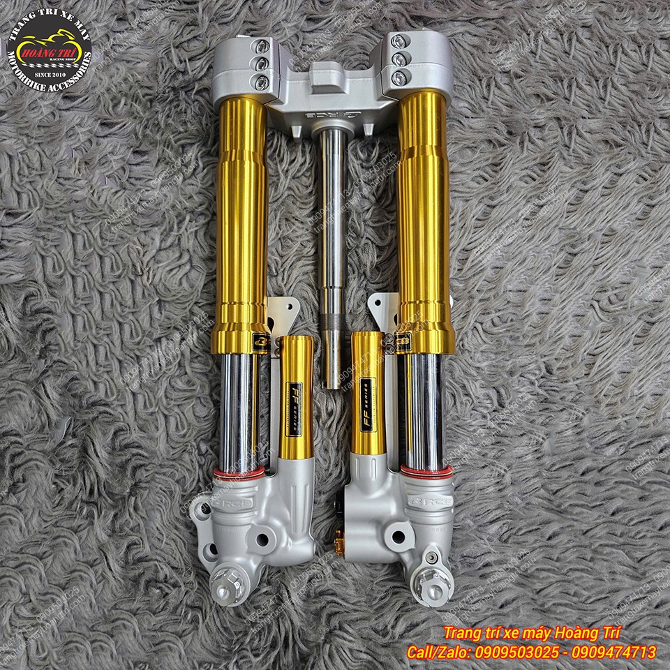 Phuộc Upside Down Racing Boy màu gold - ti trắng đã được chuẩn bị sẵn sàng cho Exciter 155 V3