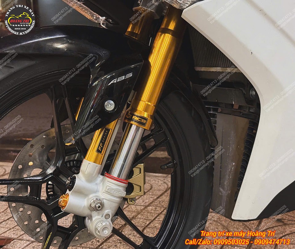 Toàn cảnh bộ phuộc RCB kết hợp đĩa phanh, hoàn thiện dàn chân trước Exciter 155