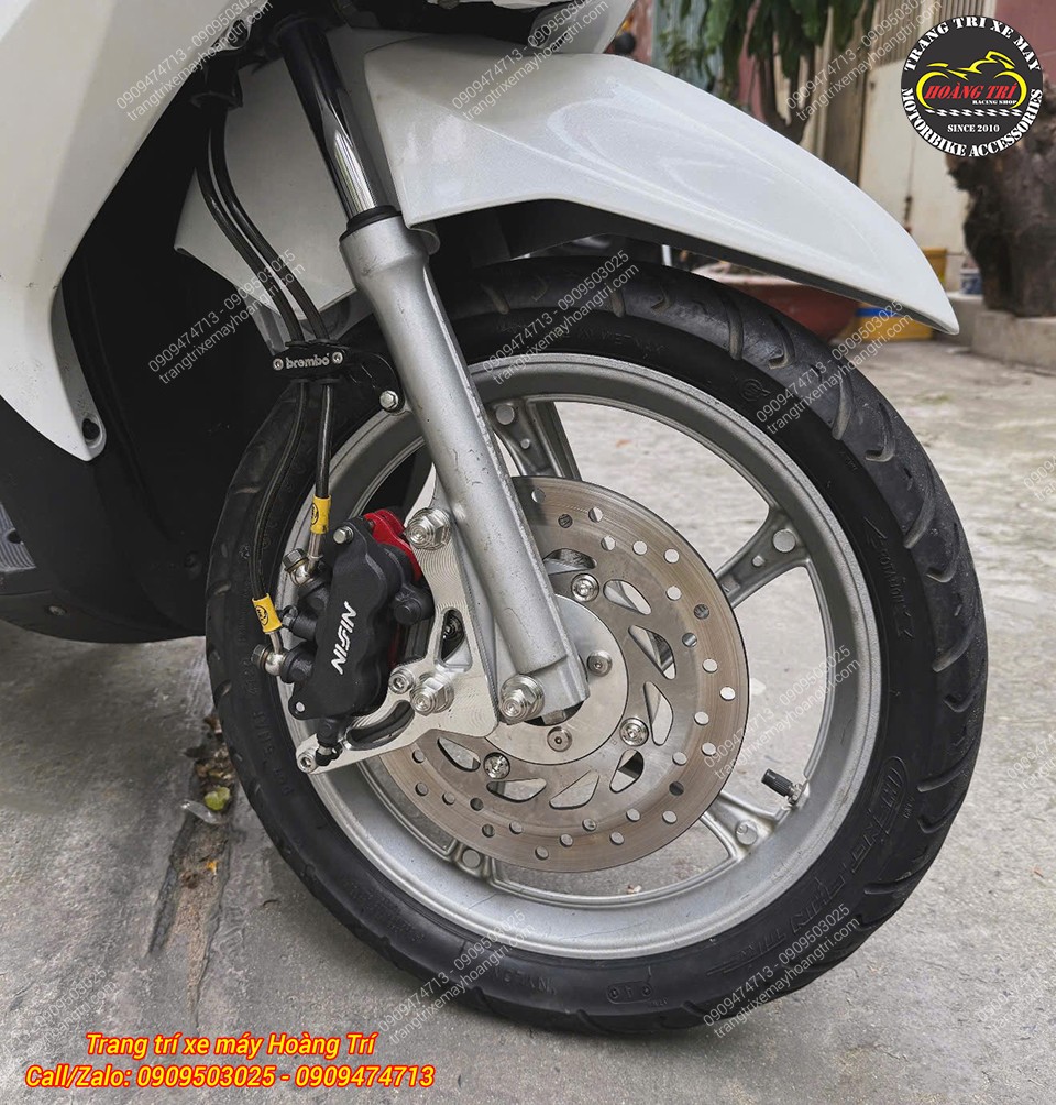 Đĩa trước SH kết hợp heo Nissin tạo điểm nhấn nổi bật trên bánh trước Luvias
