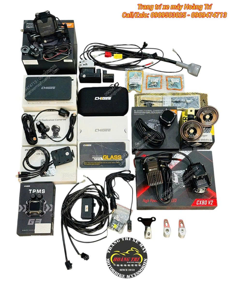 Trọn bộ Chigee AIO-6 gồm camera, mô đun tháo nhanh, kính cường lực và cảm biến lốp