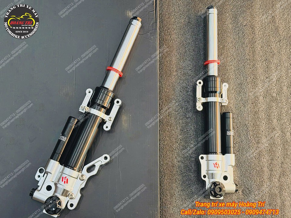 Toàn cảnh cặp phuộc trước KingHam màu đen với thiết kế đồng bộ, sẵn sàng nâng cấp PCX