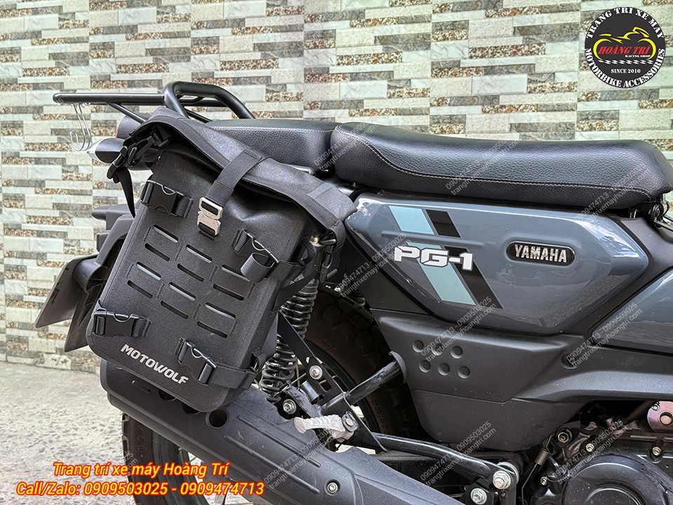 Góc nghiêng PG-1 sau nâng cấp cho thấy túi Motowolf nằm gọn bên hông bánh sau