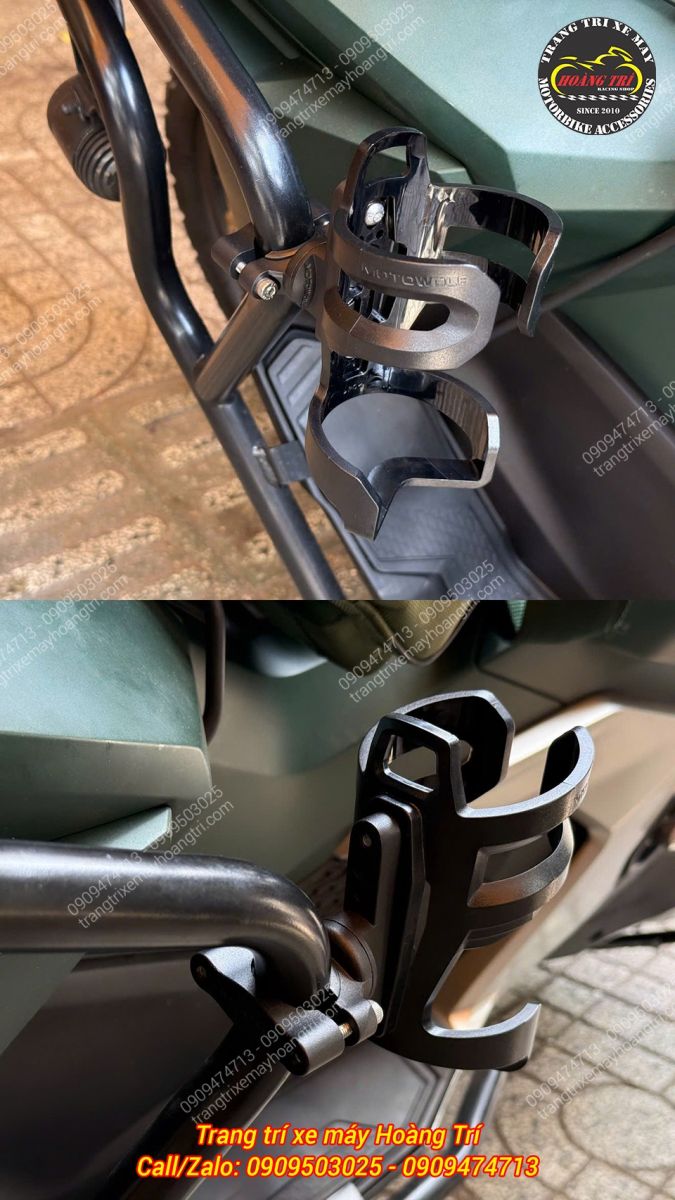 Giá đỡ chai nước Motowolf 3510B lắp trên khung bảo vệ, thiết kế linh hoạt và gọn gàng