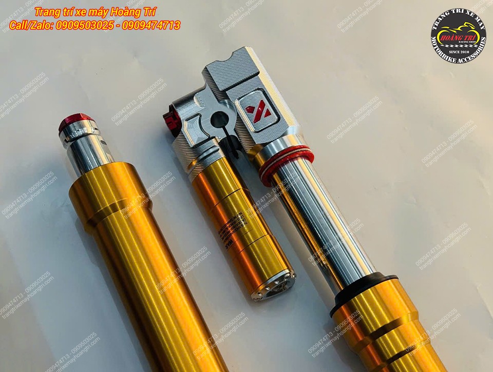 Phuộc Upside Down Kingham phối màu gold bạc nổi bật, trang bị bình dầu cùng chi tiết CNC