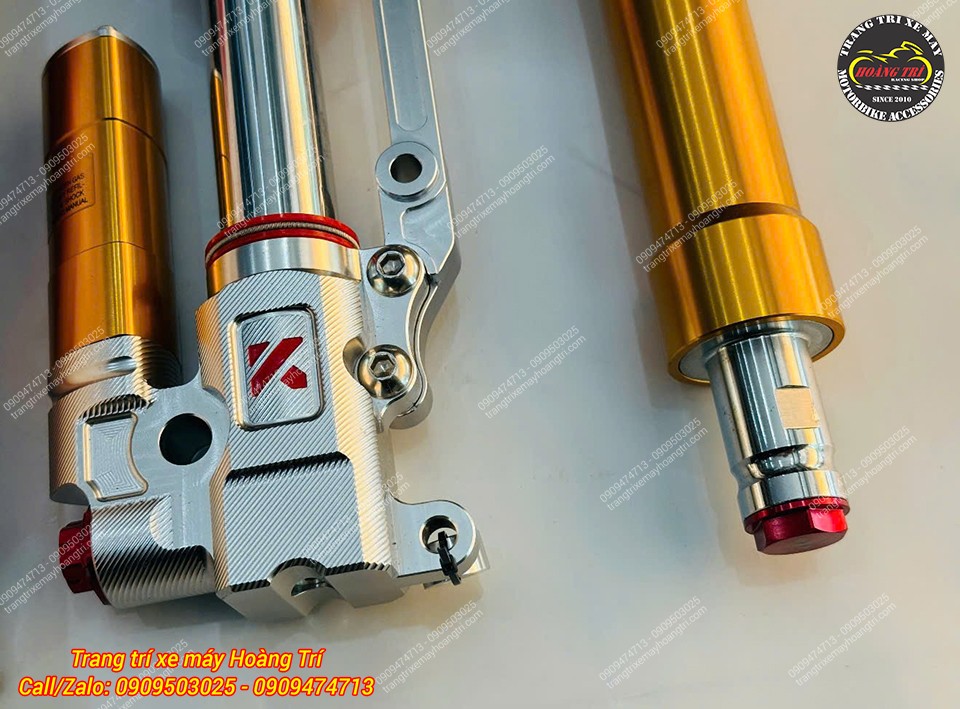 Chân phuộc USD Kingham gia công CNC sắc nét, kết hợp logo đỏ tăng nét thể thao