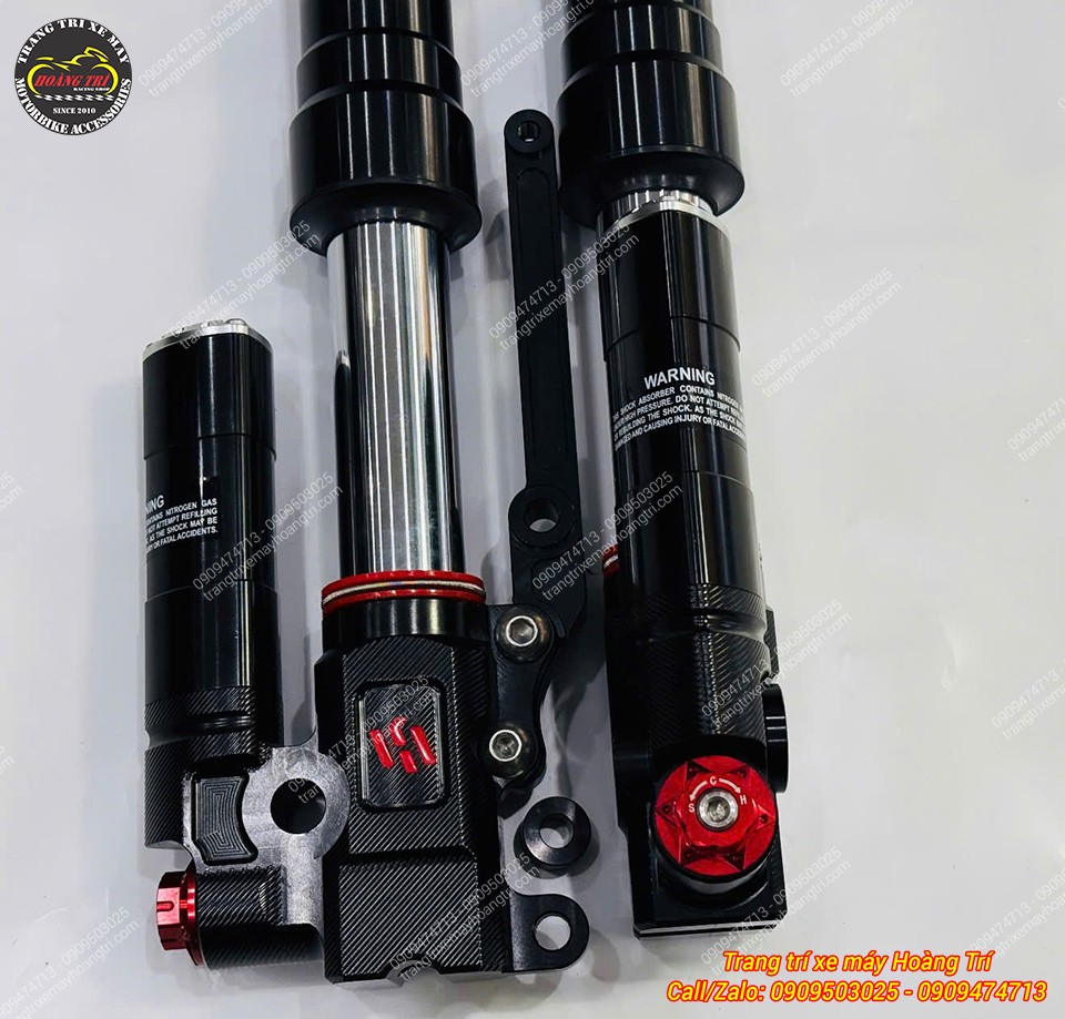 Phuộc Kingham Upside Down đen phối ty bạc, bình dầu cùng nhiều chi tiết màu đỏ