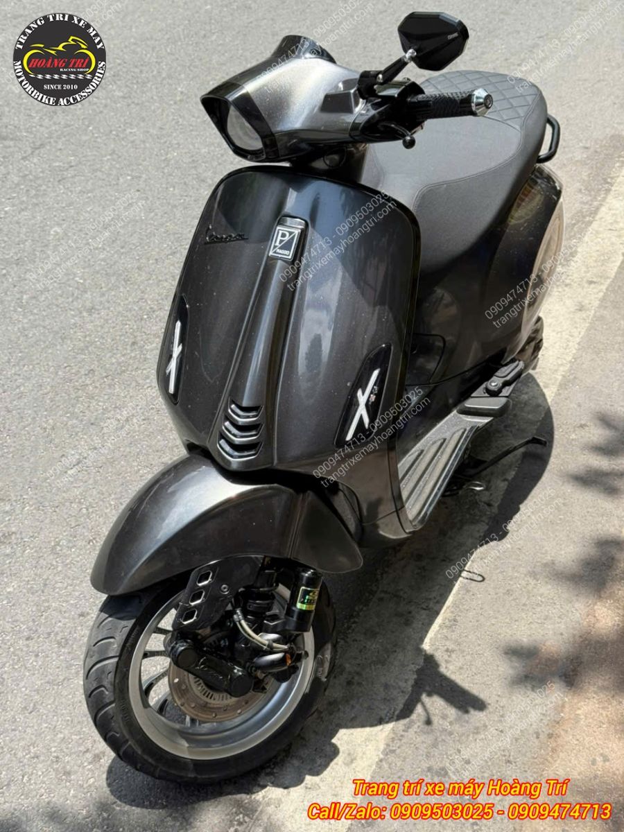 Tổng thể Vespa Sprint sau khi nâng cấp phuộc RCB VR, tạo vẻ ngoài đồng bộ và tăng trải nghiệm