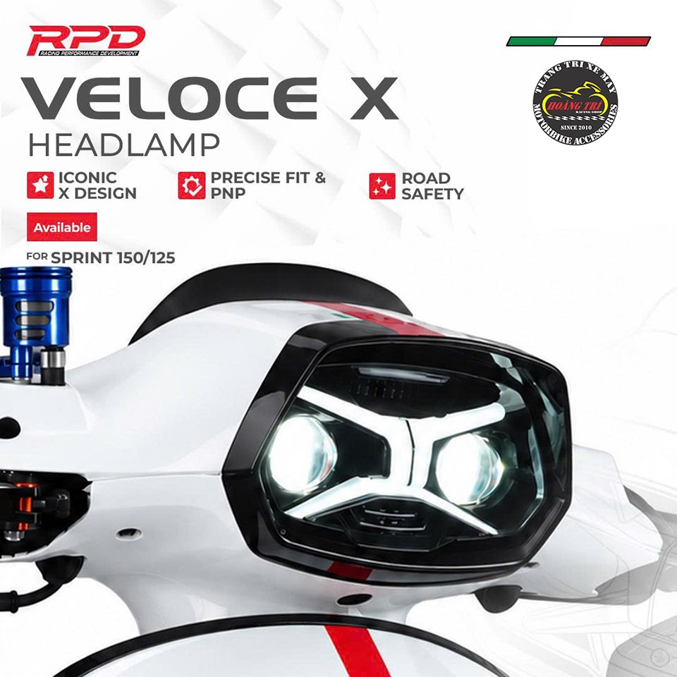 Đèn pha RPD Veloce X cho Vespa Sprint gây ấn tượng với LED trắng tạo hình chữ X