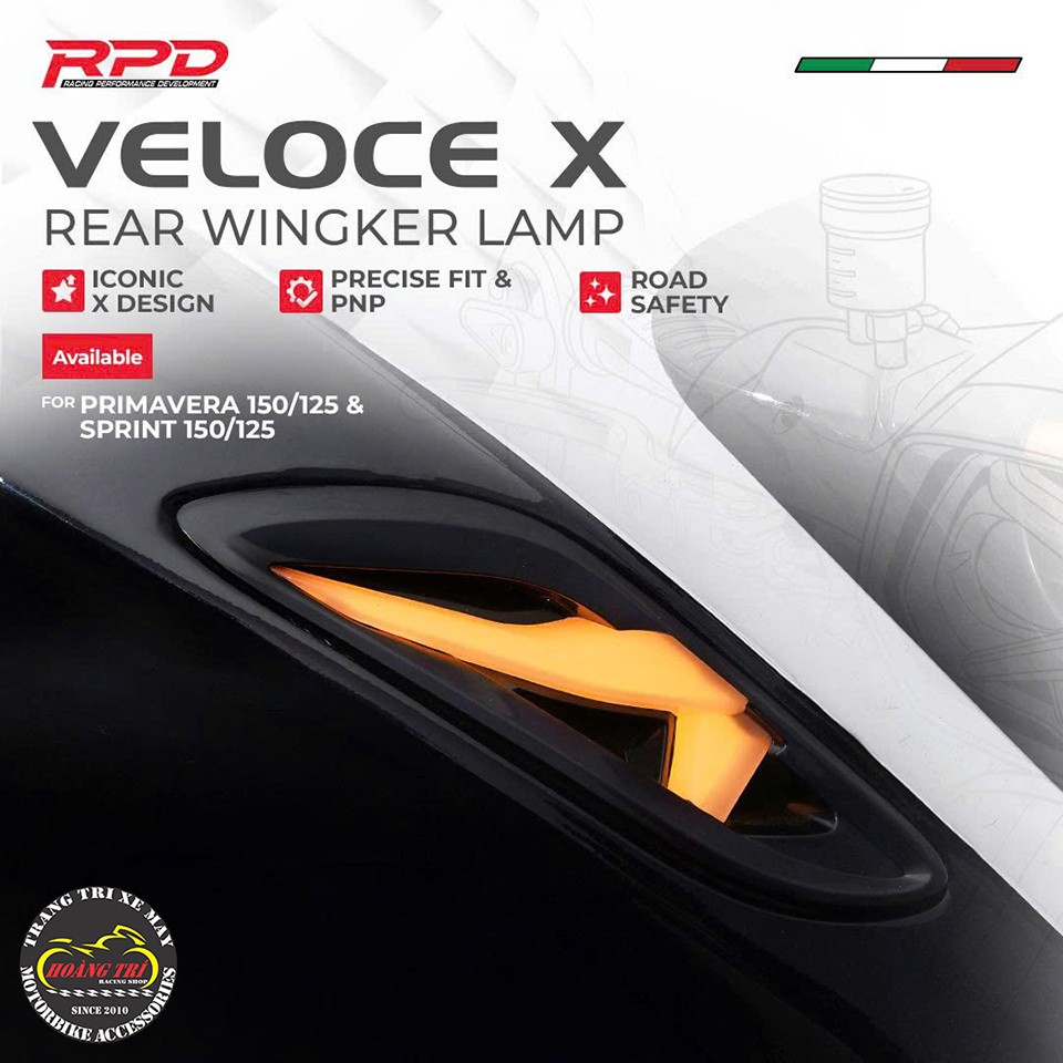 Xi nhan sau RPD Veloce X sử dụng LED vàng, tạo tương phản nổi bật trên dàn áo đen