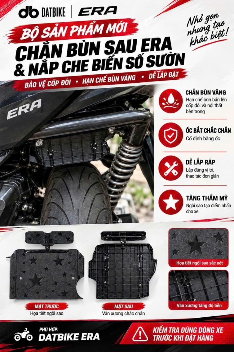 Bộ chắn bùn gầm Datbike Era đi cùng nắp che số khung, sở hữu kiểu dáng tinh tế