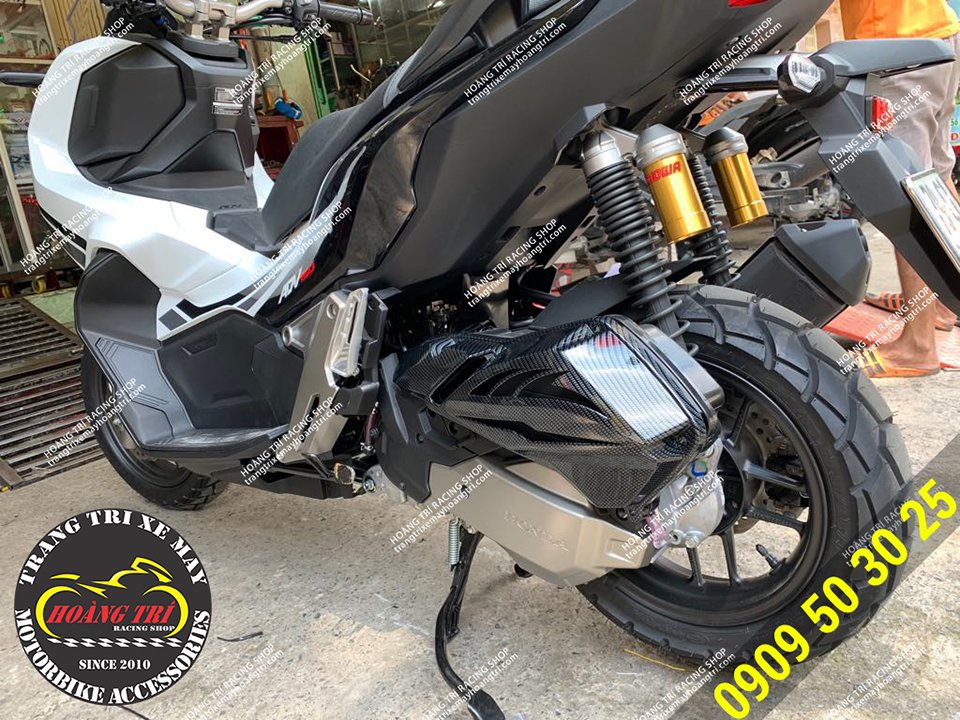 The ADV 150 has been installed with carbon-painted muffler