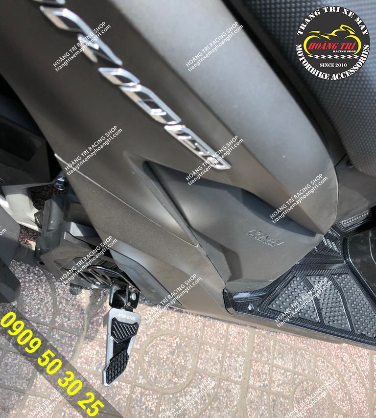 Close-up of the black rear footrest with the Vario 2018