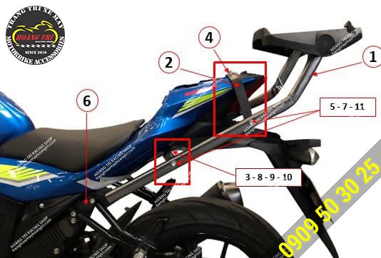 Diagram of how to install the Suzuki GSX rear baga - genuine givi rear baga