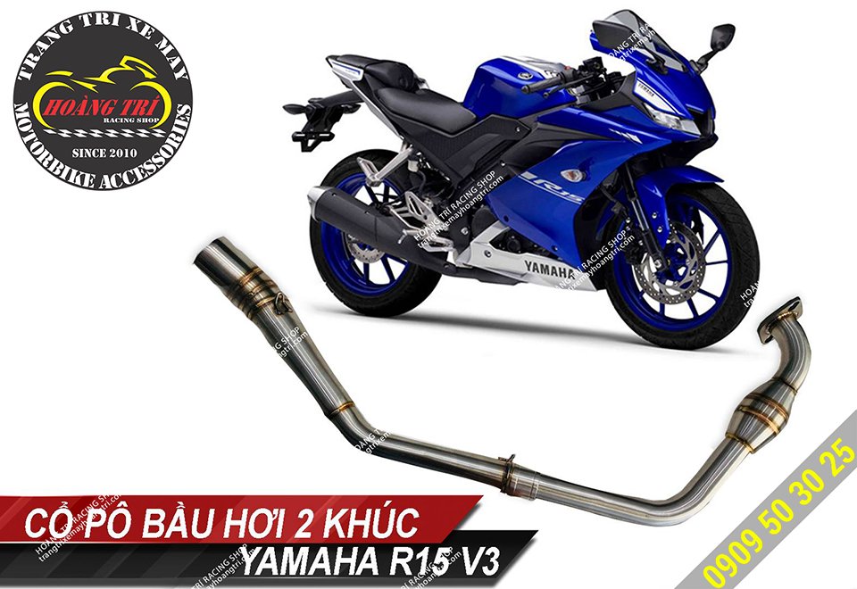 Cận cảnh cổ pô độ Yamaha R15 V3 - Cổ inox 2 khúc bầu hơi