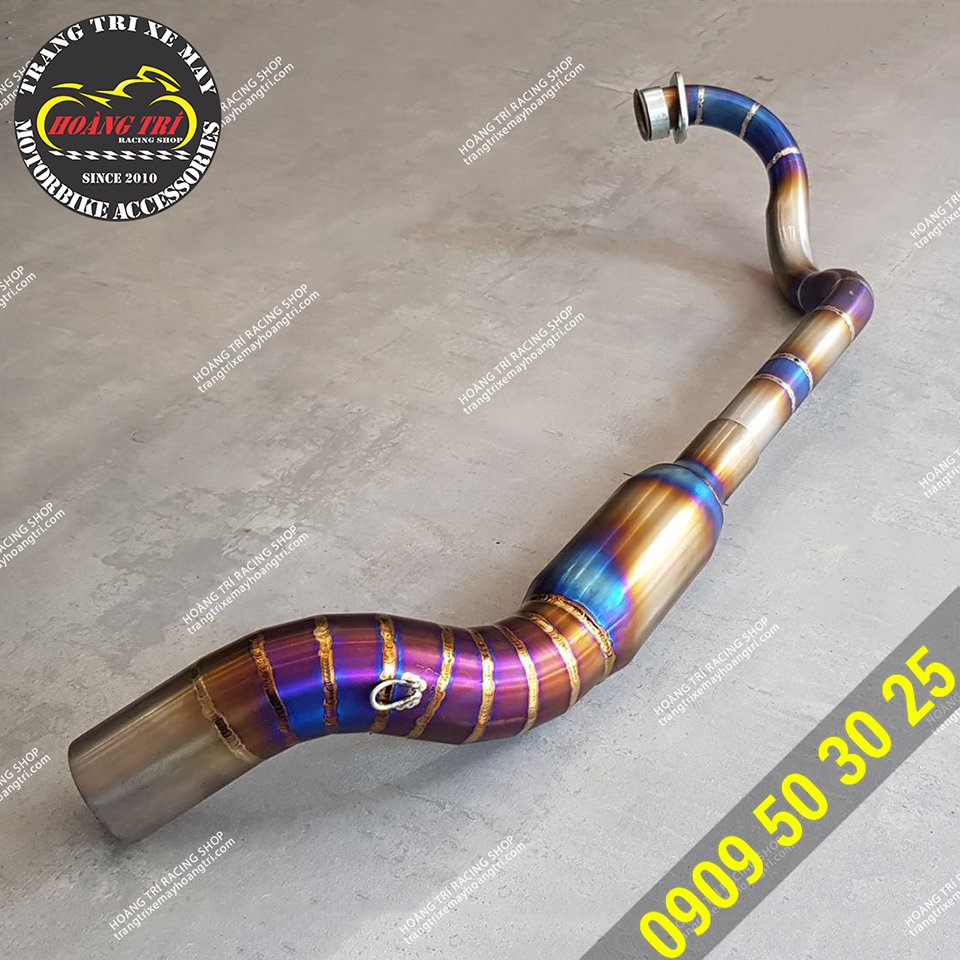 The titanium muffler has been colored up