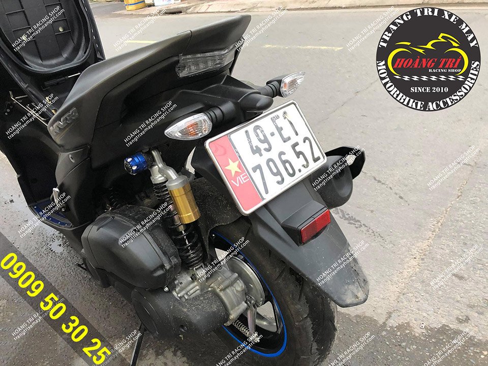 Close-up of stainless steel number plates with Logon with Vietnam's national flag