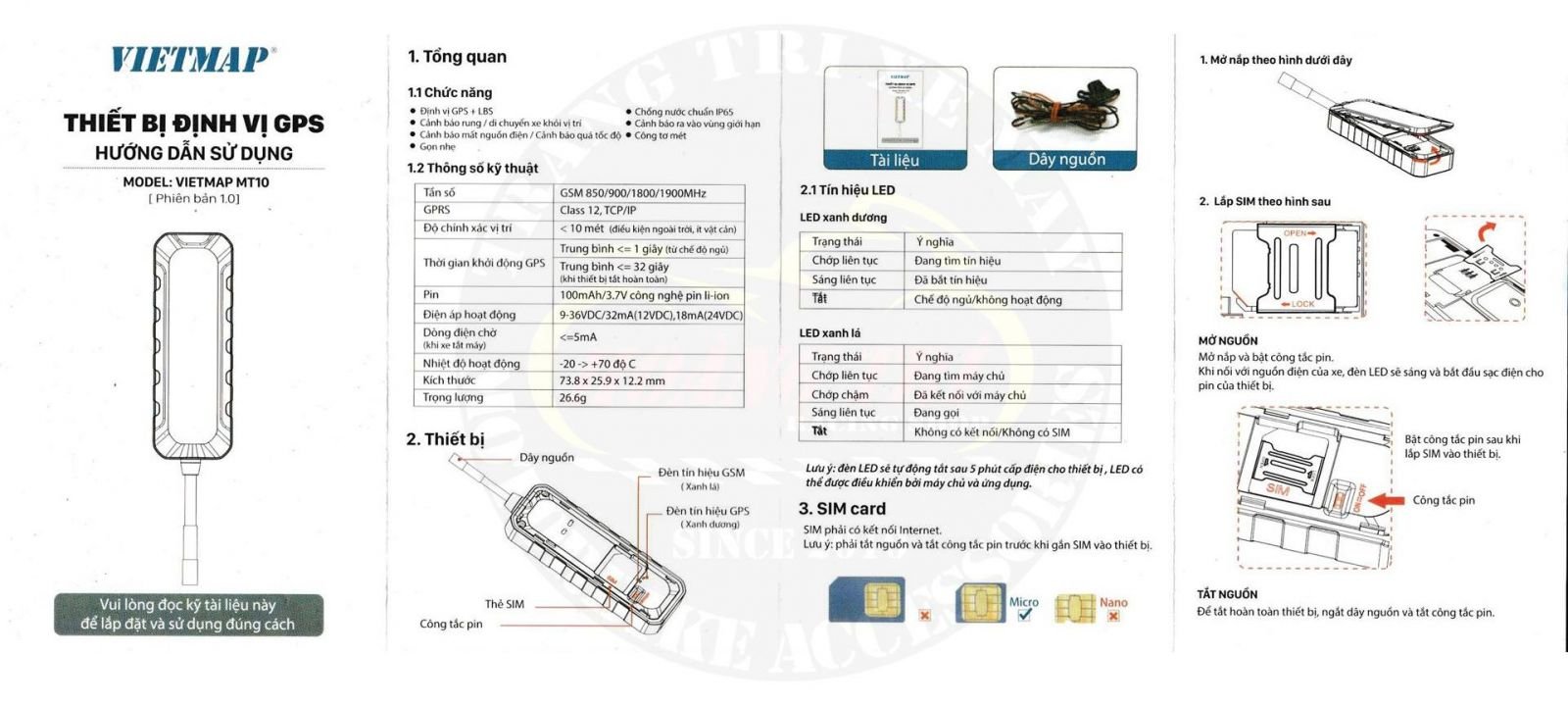 Tài liệu hướng dẫn có trong hộp thiết bị định vị xe máy VietMap MT10